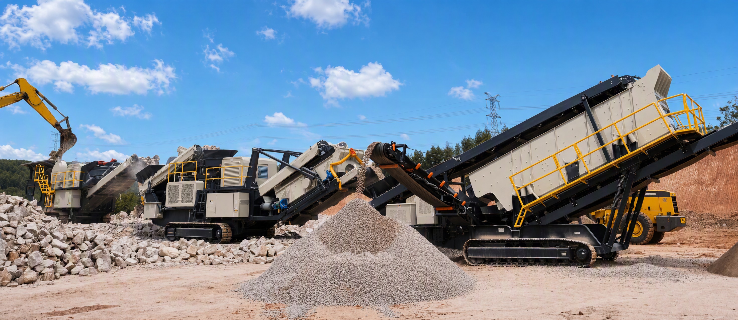 MegaTrack crawler crushing and screening line operating on site